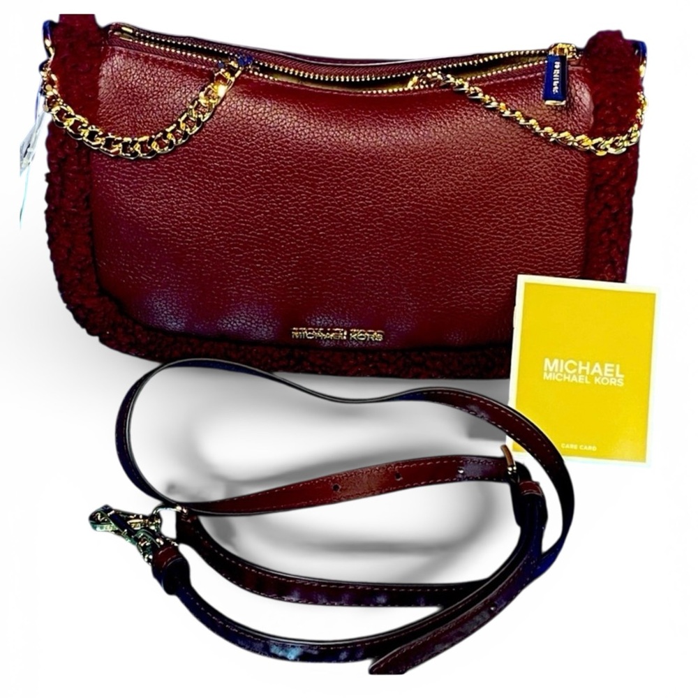 MICHAEL KORS Burgundy Carmela Leather Purse w/Chain & Leather Crossbody, NWT - Picture 5 of 12